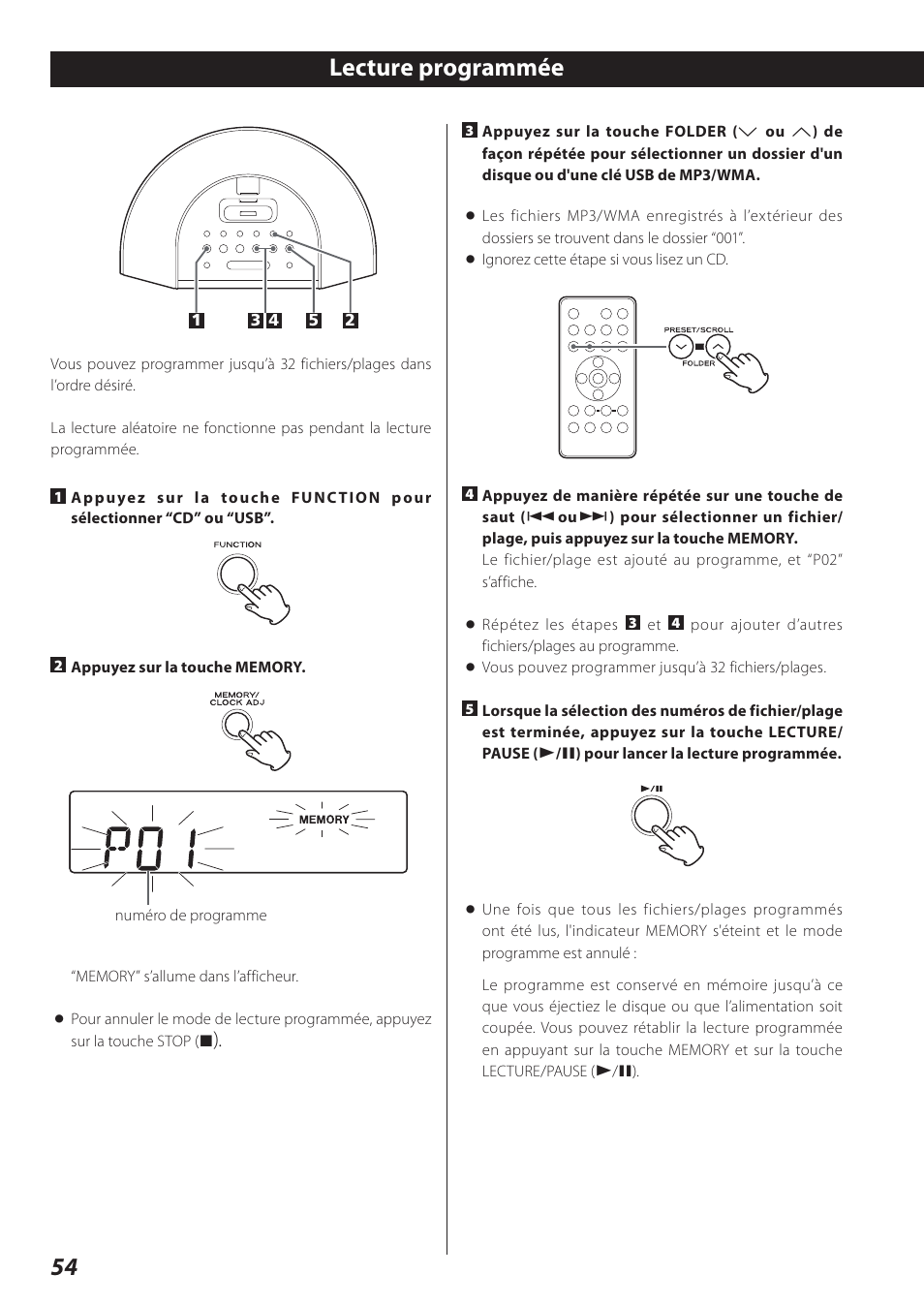 Lecture programmée, 54 lecture programmée | Teac SR-L280i User Manual | Page 54 / 100