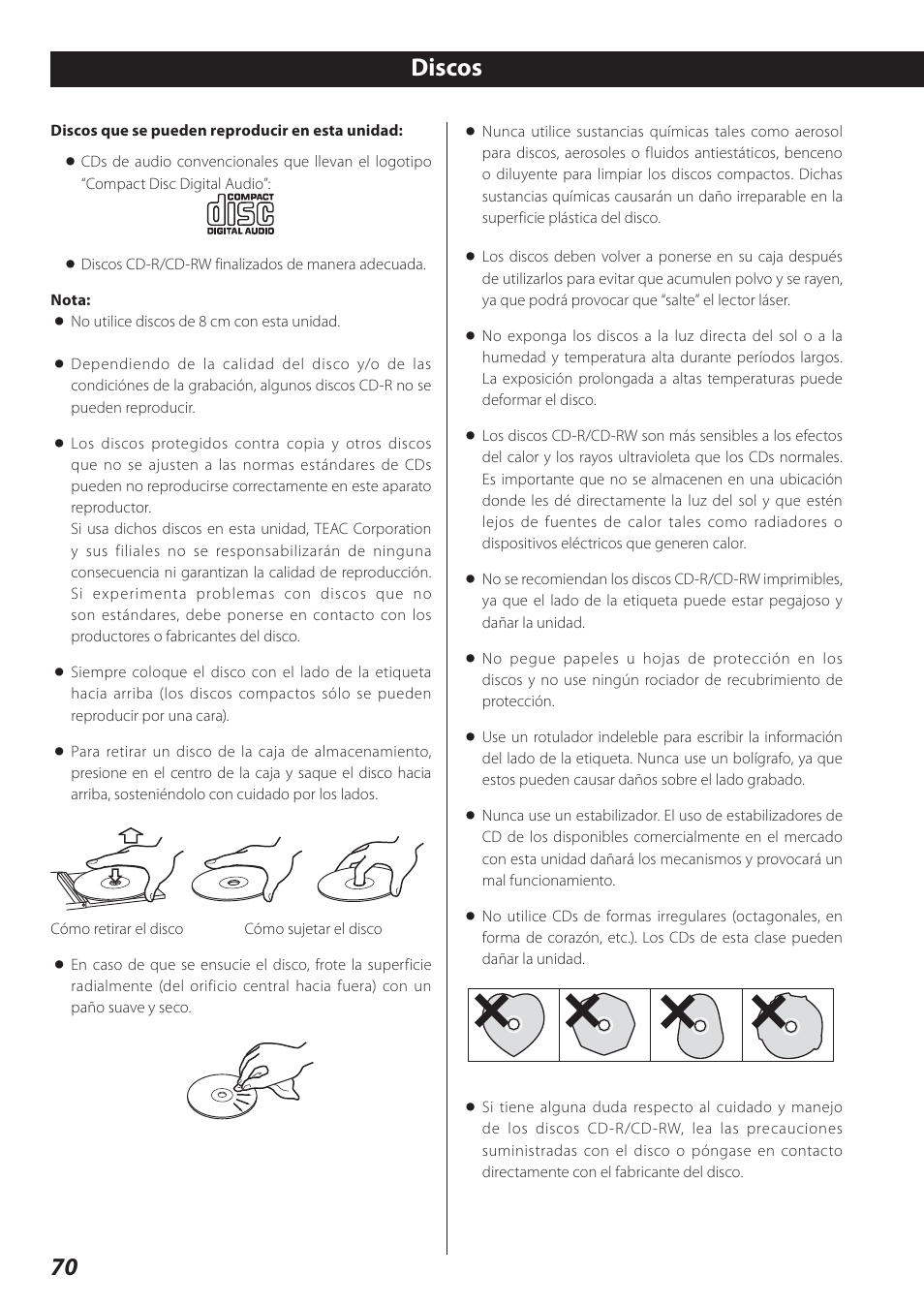 Discos | Teac SR-L280i User Manual | Page 70 / 100