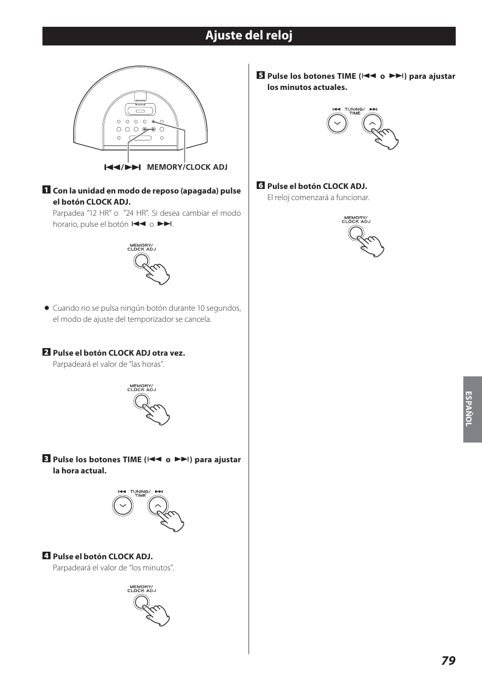 Ajuste del reloj | Teac SR-L280i User Manual | Page 79 / 100