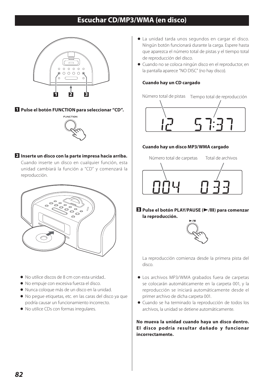 Escuchar cd/mp3/wma (en disco), 82 escuchar cd/mp3/wma (en disco) | Teac SR-L280i User Manual | Page 82 / 100