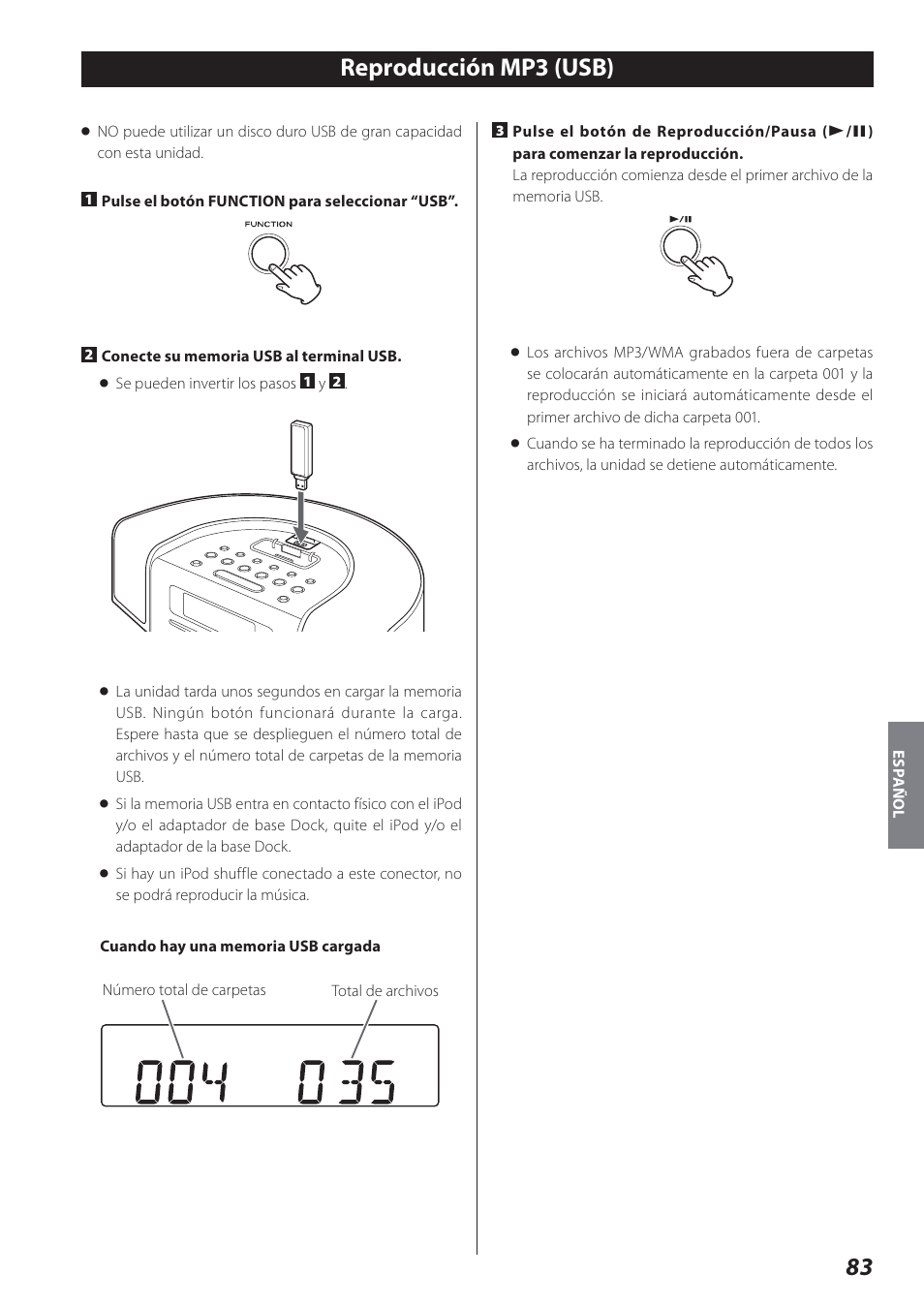 Reproducción mp3 (usb) | Teac SR-L280i User Manual | Page 83 / 100