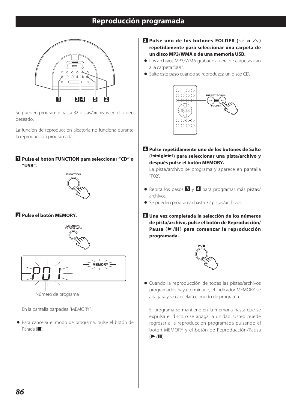 Reproducción programada, 86 reproducción programada | Teac SR-L280i User Manual | Page 86 / 100