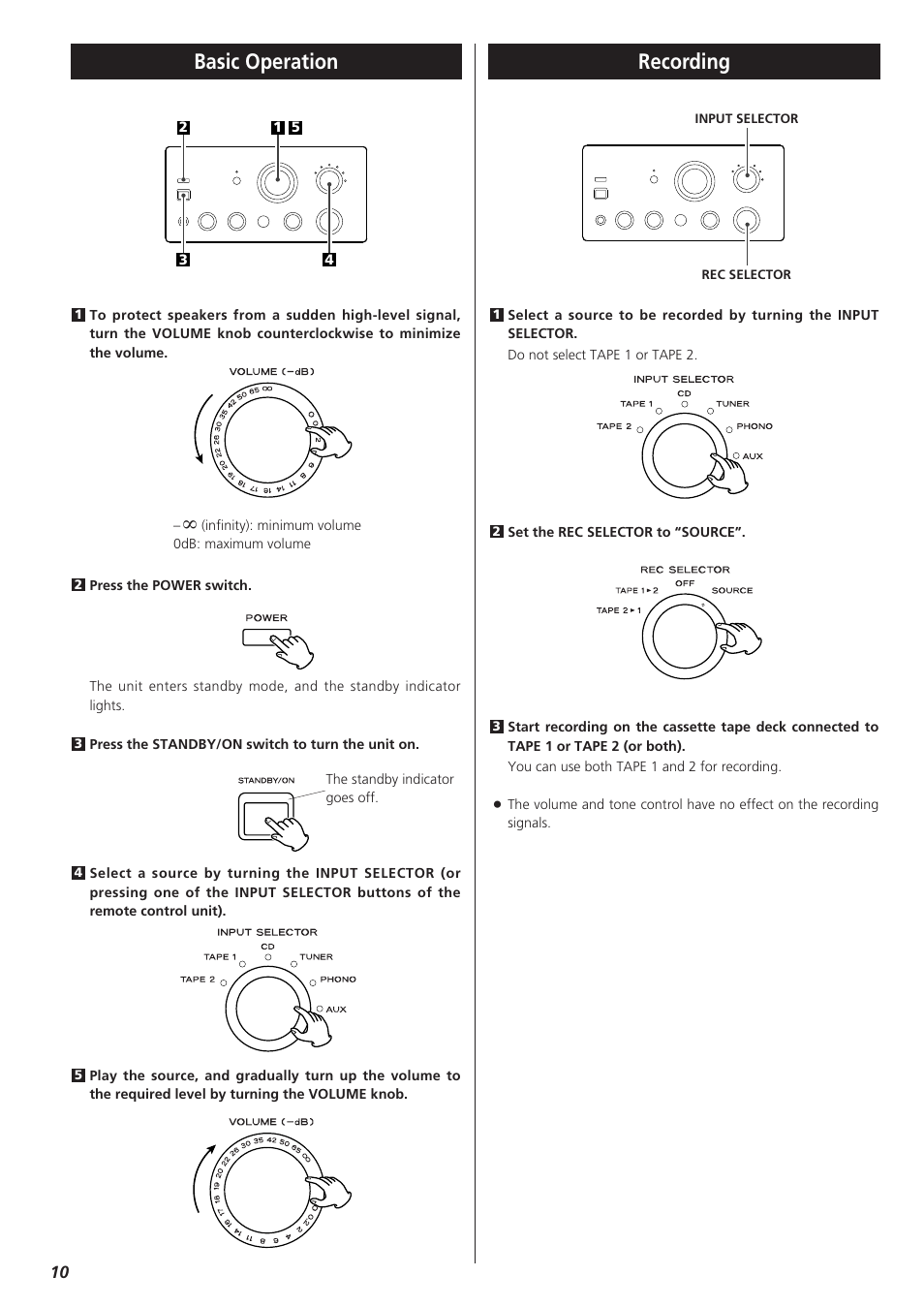 Basic operation, Recording | Teac A-H300mkIII User Manual | Page 10 / 28