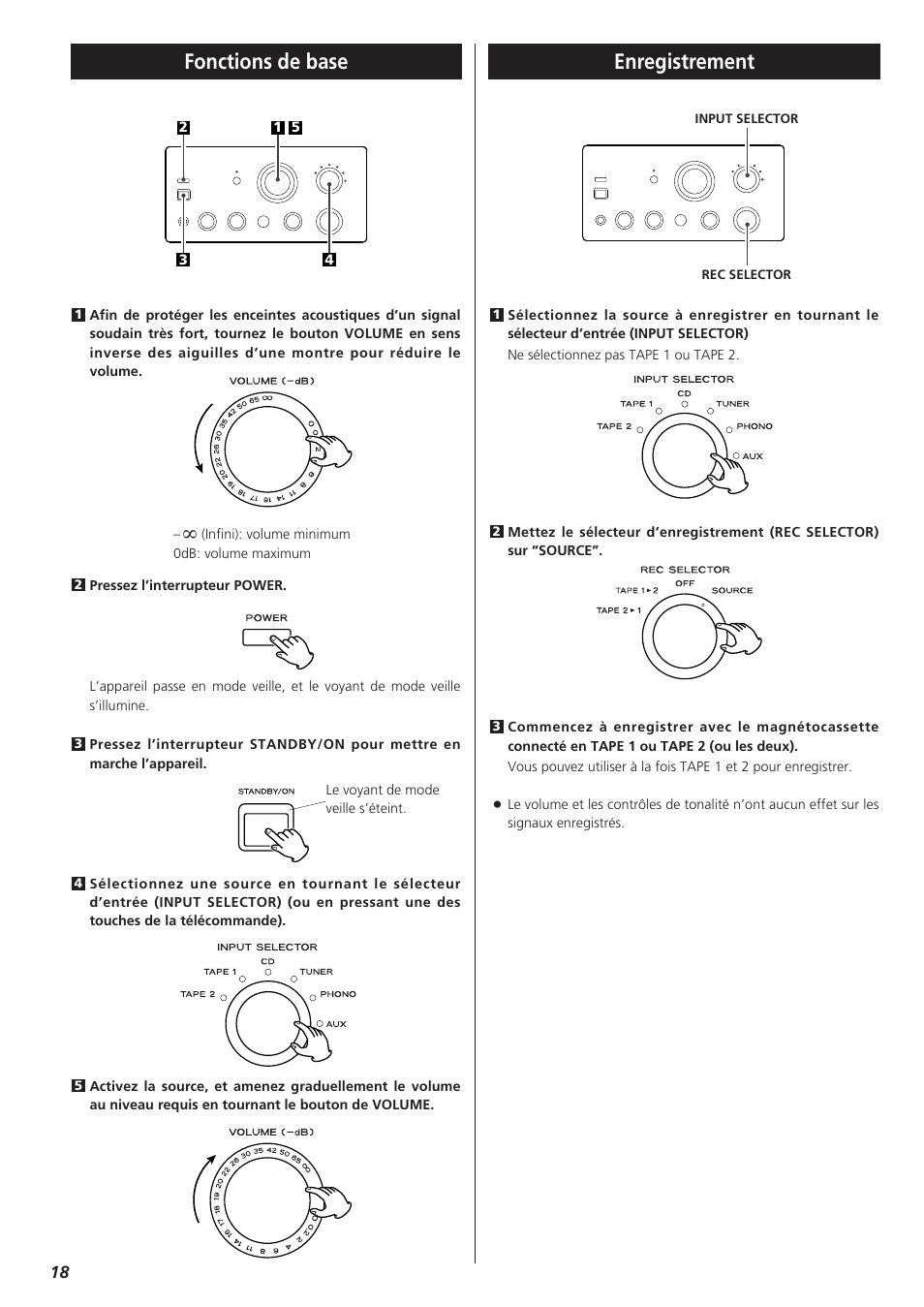 Fonctions de base, Enregistrement | Teac A-H300mkIII User Manual | Page 18 / 28