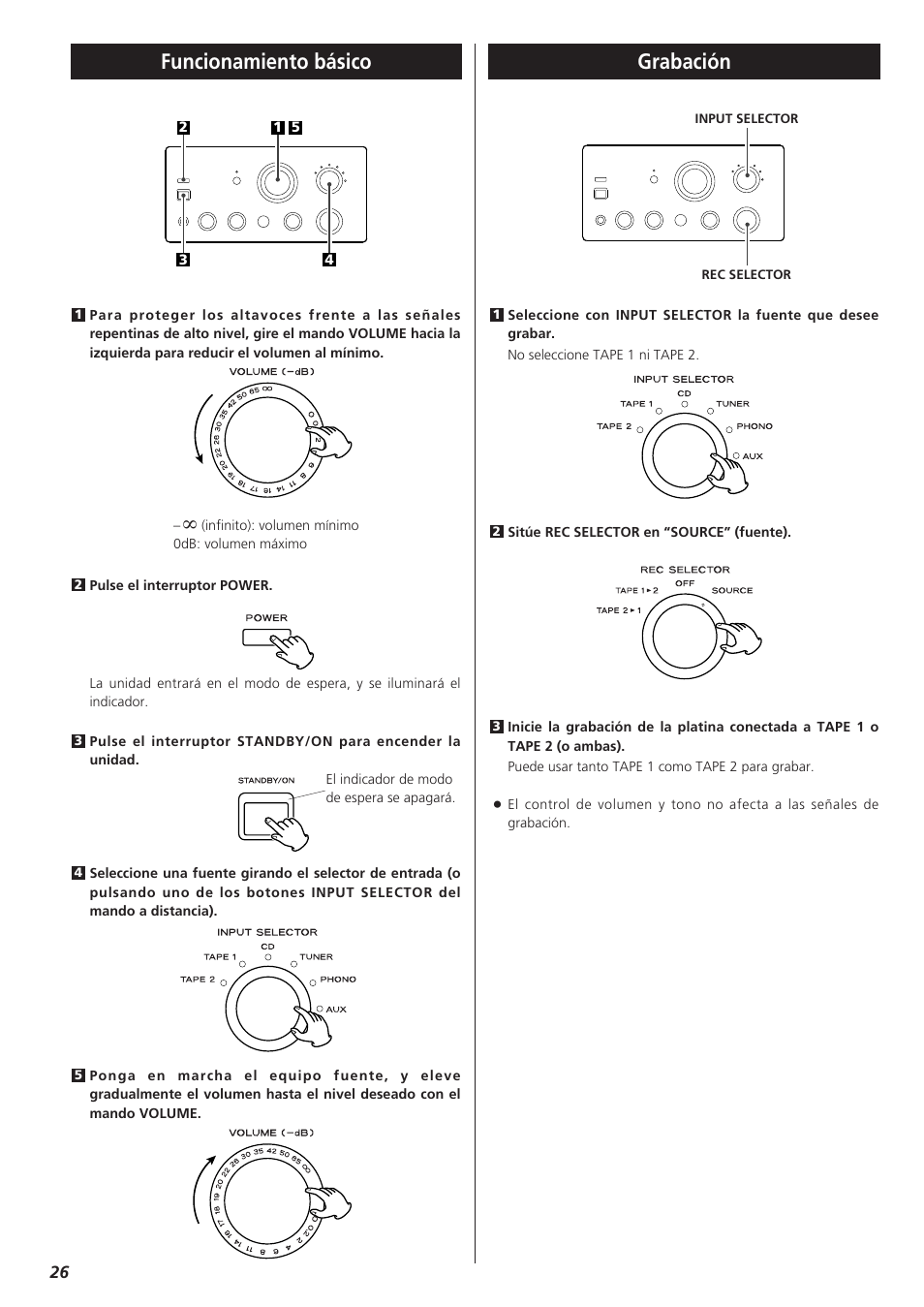 Funcionamiento básico, Grabación | Teac A-H300mkIII User Manual | Page 26 / 28