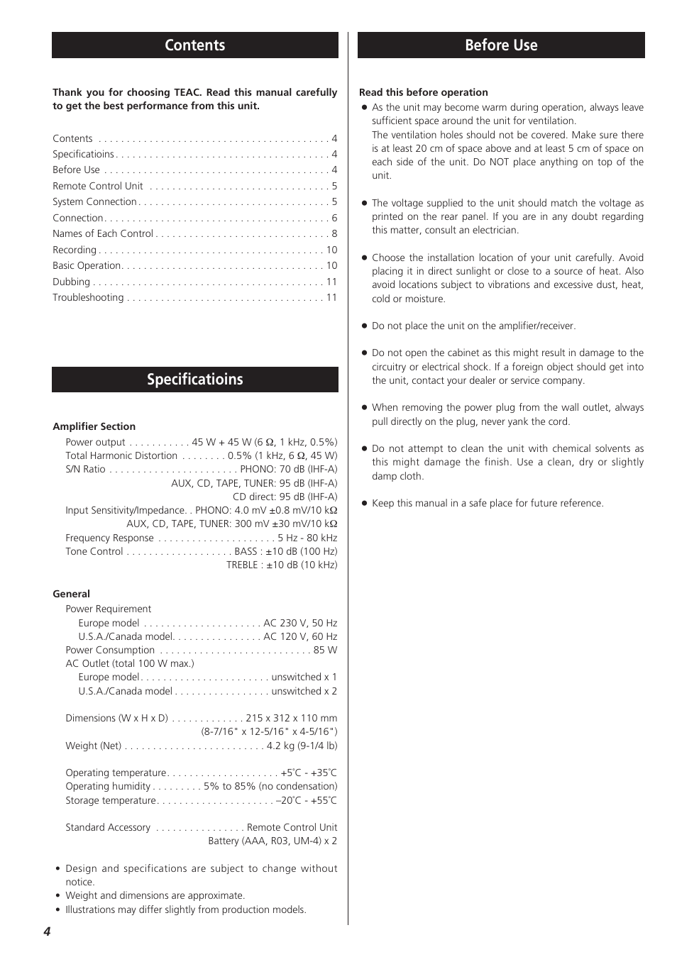 Teac A-H300mkIII User Manual | Page 4 / 28