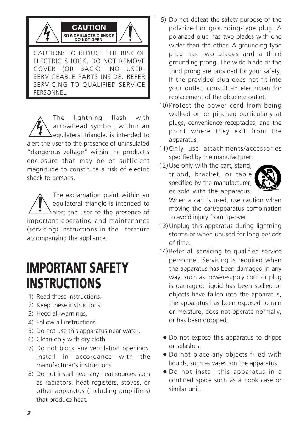 Important safety instructions | Teac SR-LX5i User Manual | Page 2 / 64