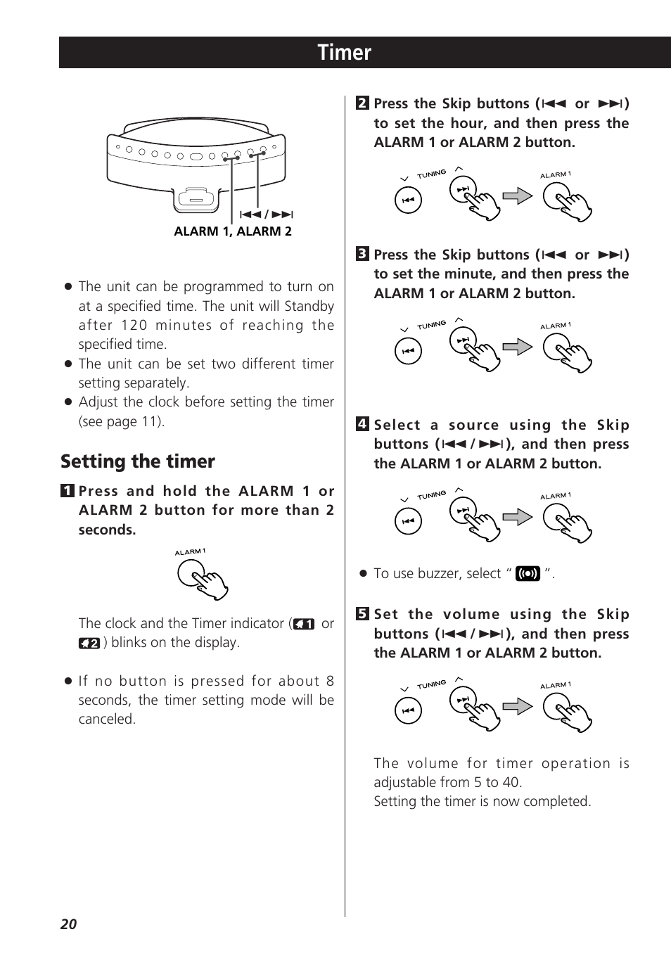 Timer, Setting the timer | Teac SR-LX5i User Manual | Page 20 / 64