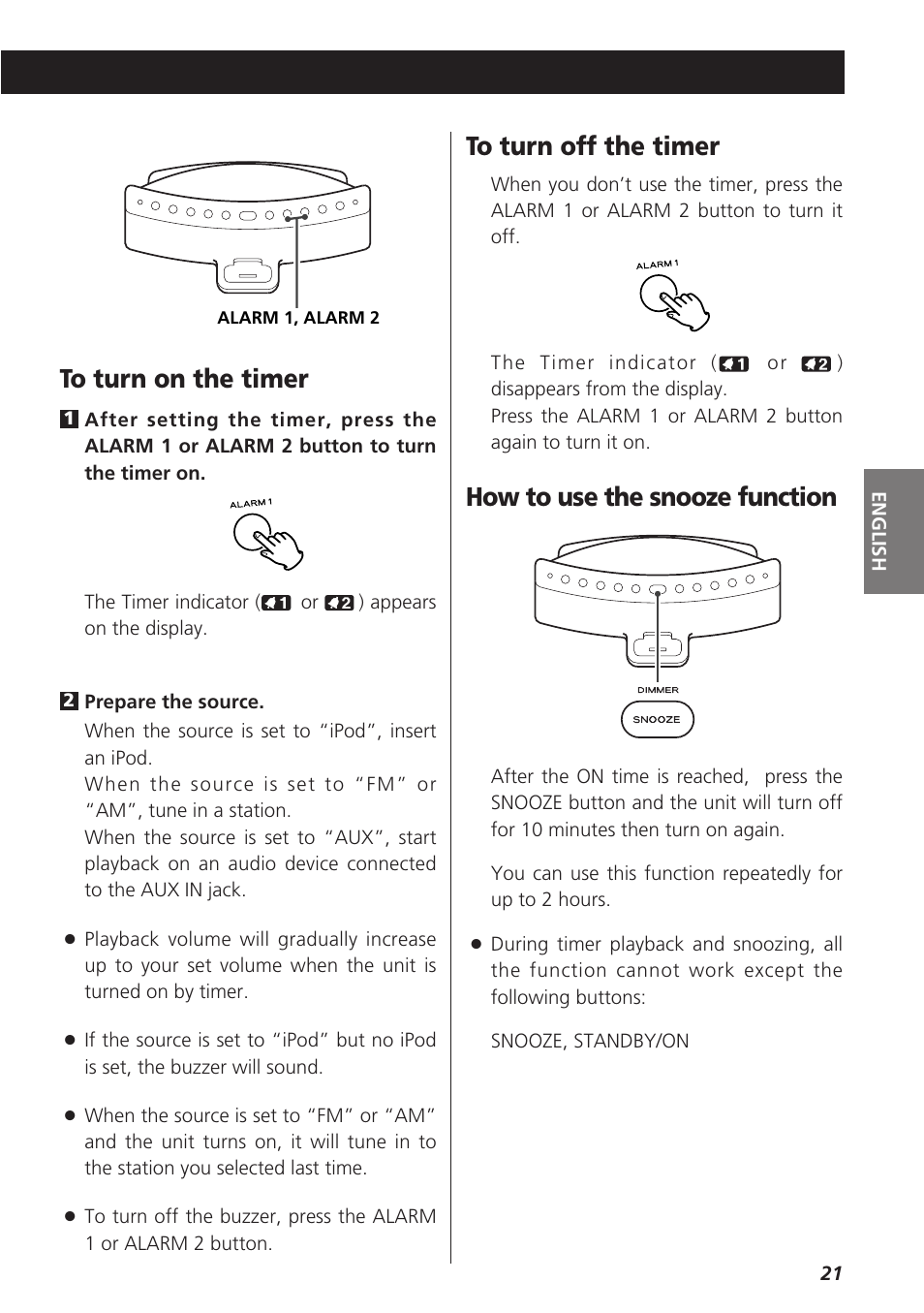 How to use the snooze function | Teac SR-LX5i User Manual | Page 21 / 64