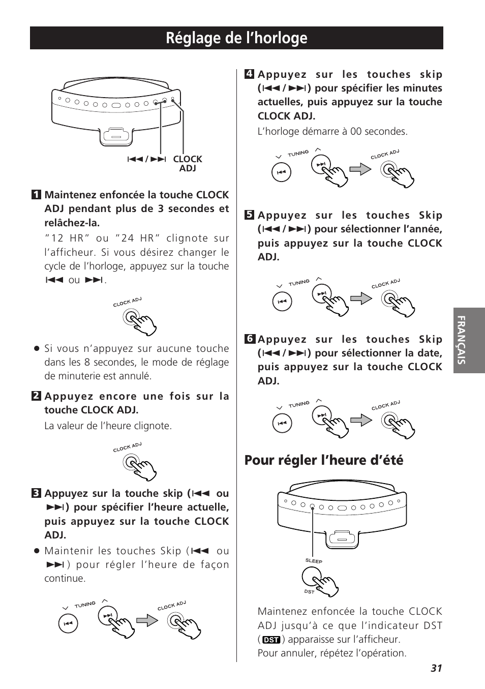 Réglage de l’horloge, Pour régler l’heure d’été | Teac SR-LX5i User Manual | Page 31 / 64