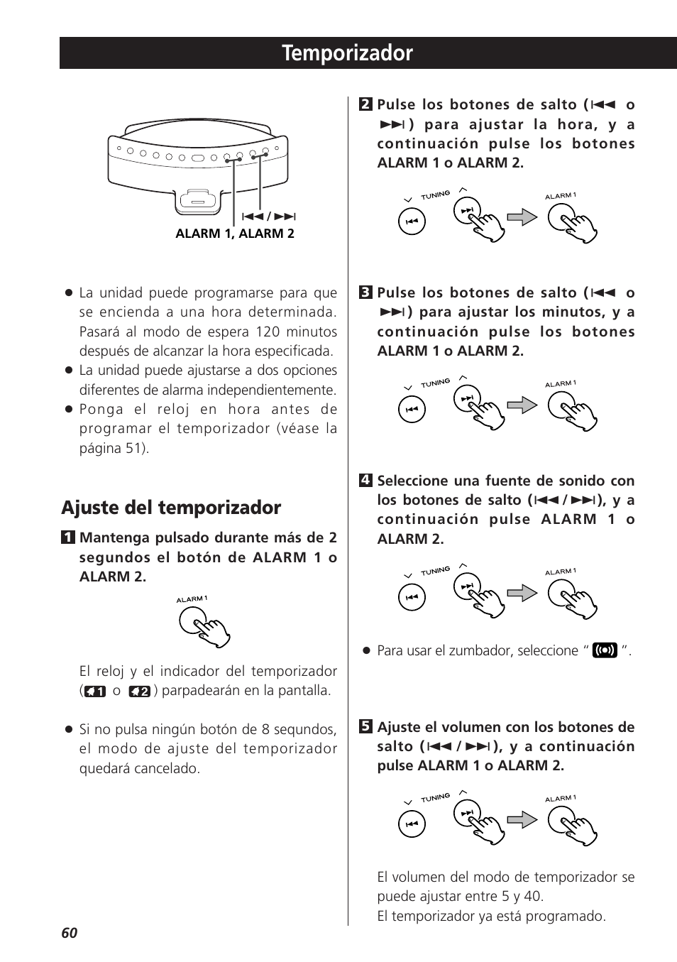 Temporizador, Ajuste del temporizador | Teac SR-LX5i User Manual | Page 60 / 64