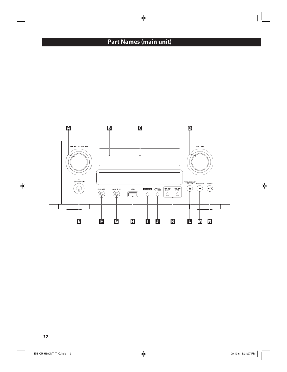 Part names (main unit) | Teac CR-H500NT User Manual | Page 12 / 55