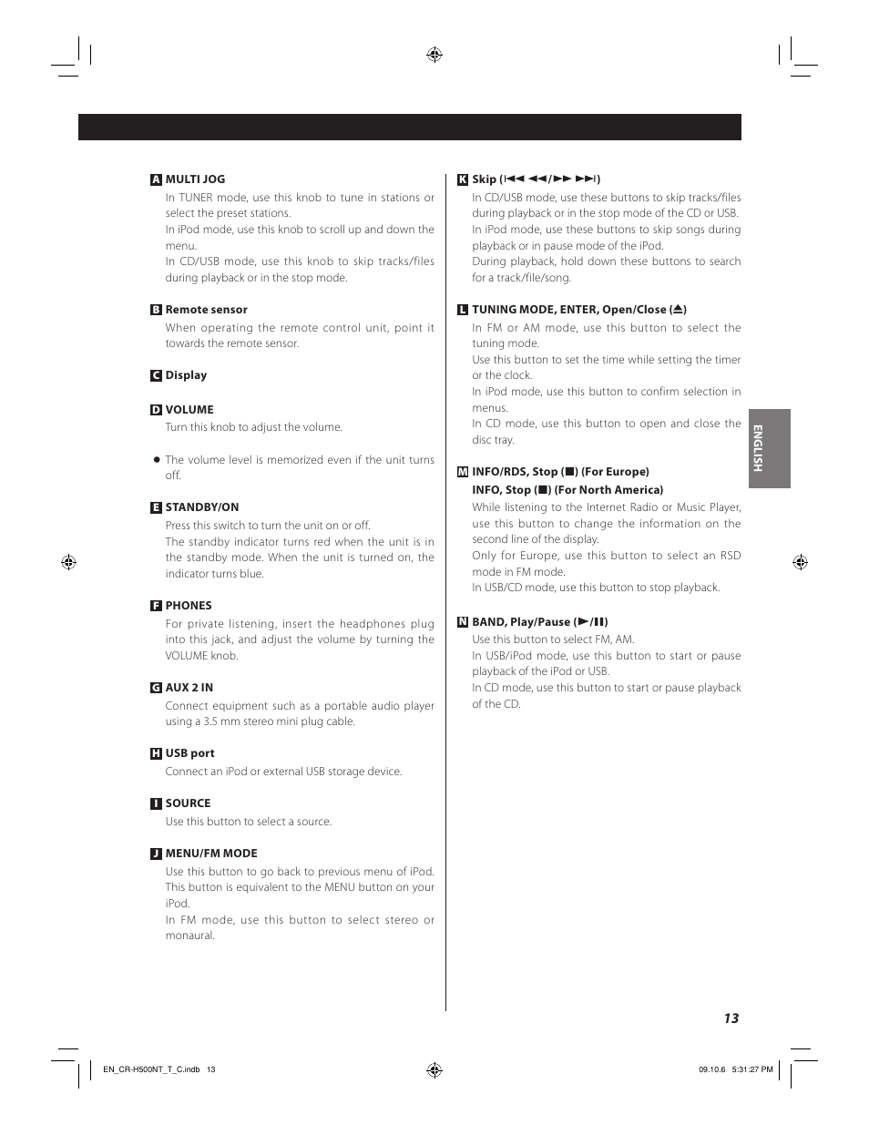 Teac CR-H500NT User Manual | Page 13 / 55