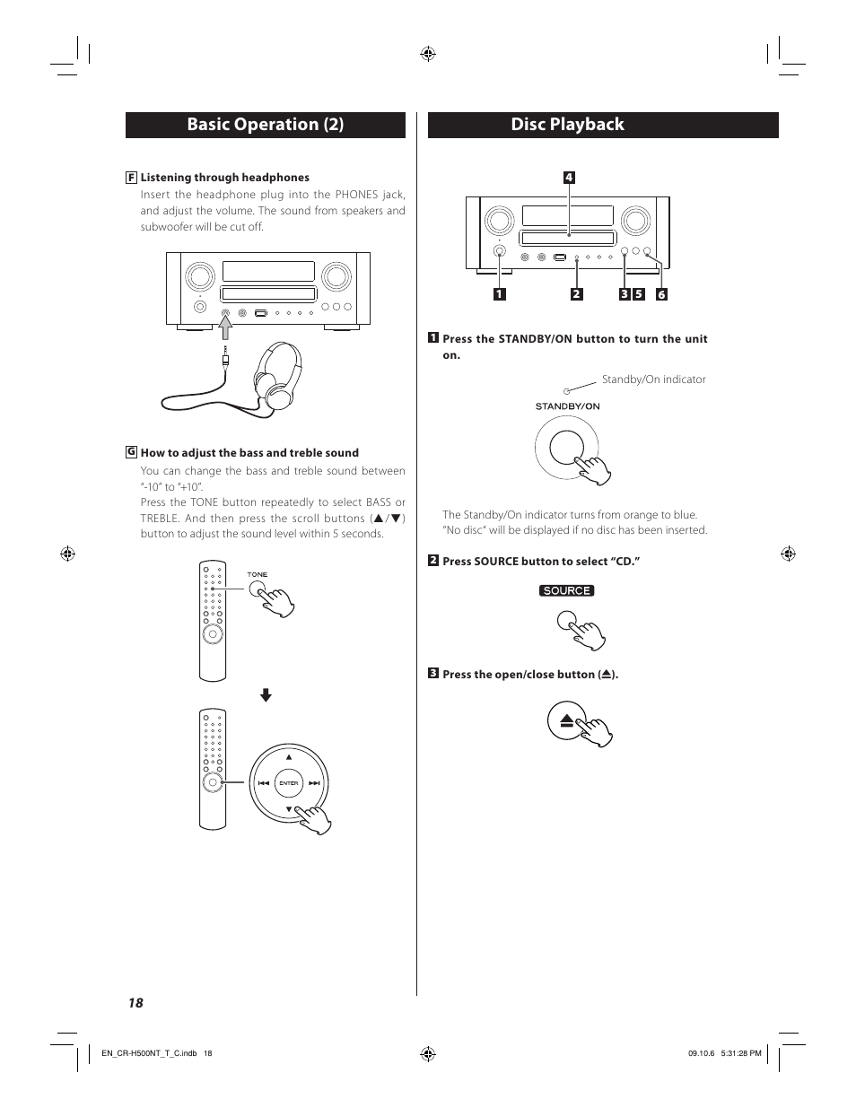 Disc playback, Basic operation (2) | Teac CR-H500NT User Manual | Page 18 / 55