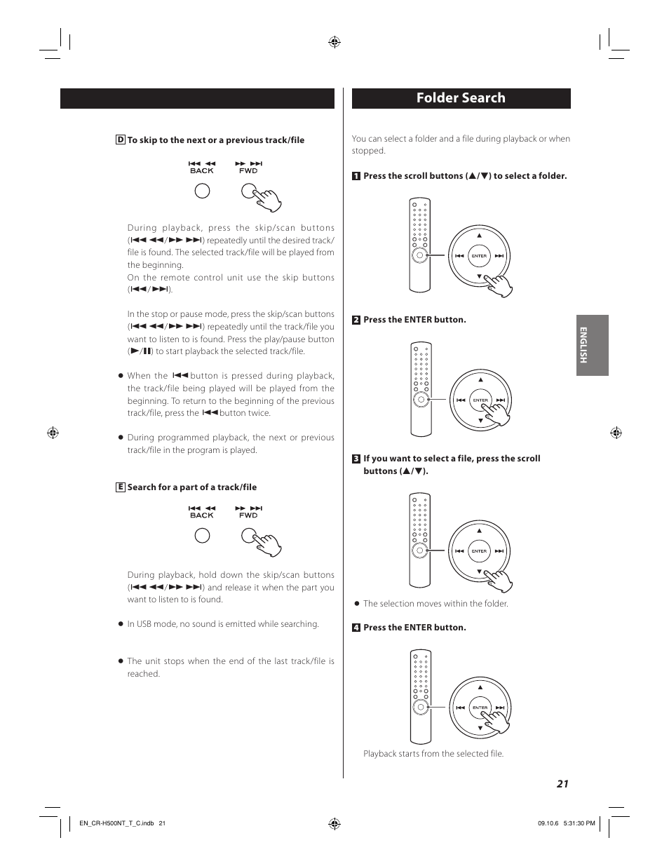 Folder search | Teac CR-H500NT User Manual | Page 21 / 55