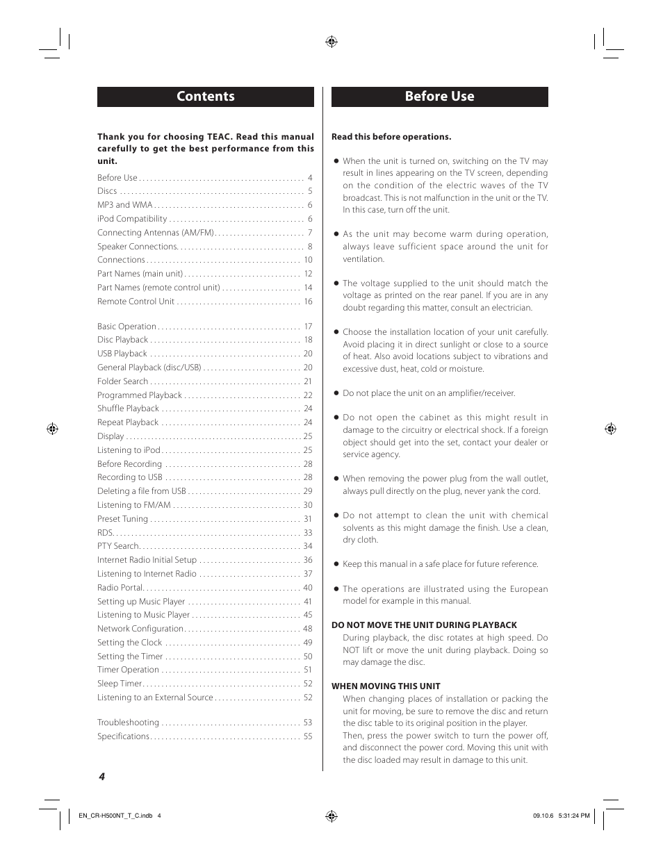 Teac CR-H500NT User Manual | Page 4 / 55