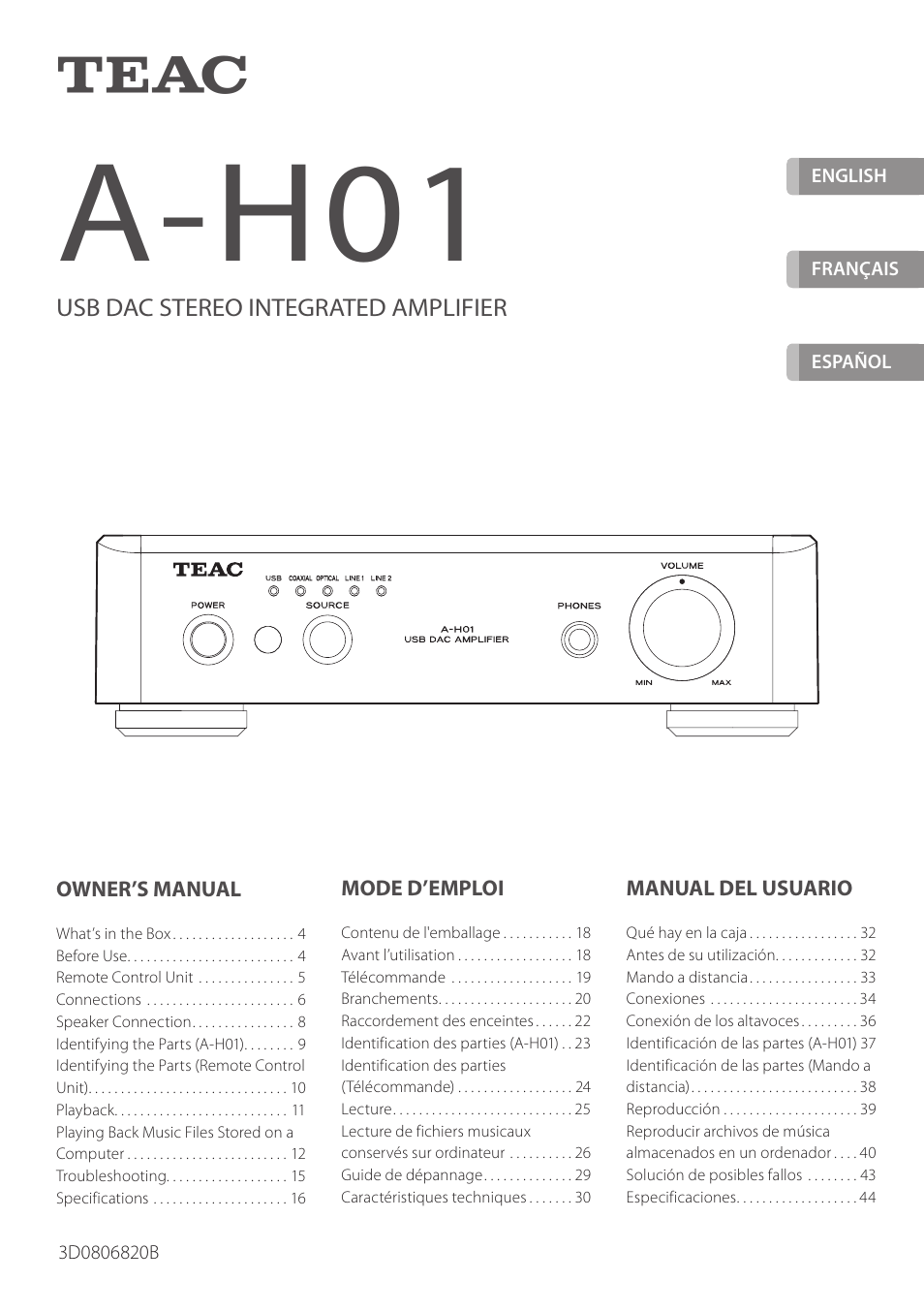 Teac USB DAC Integrated Amplifier A-H01 User Manual | 48 pages