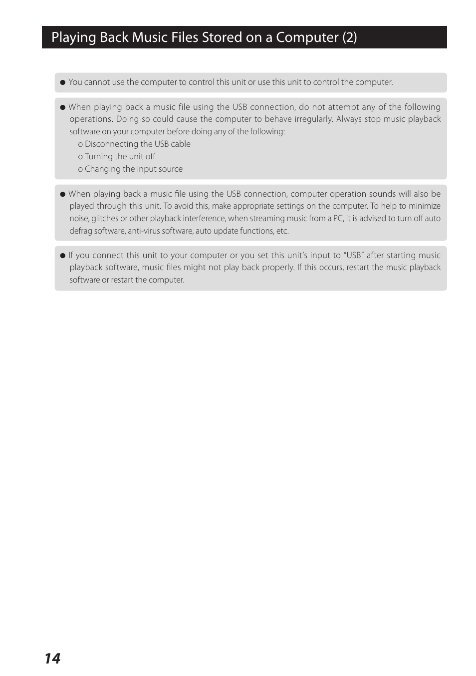 Playing back music files stored on a computer (2) | Teac USB DAC Integrated Amplifier A-H01 User Manual | Page 14 / 48