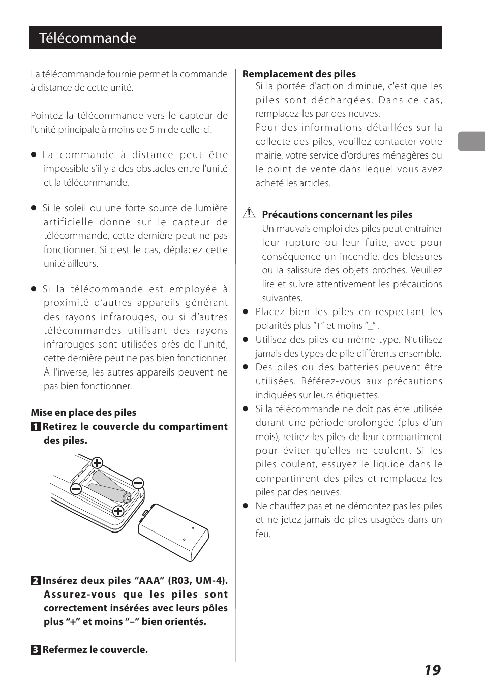 Télécommande | Teac USB DAC Integrated Amplifier A-H01 User Manual | Page 19 / 48