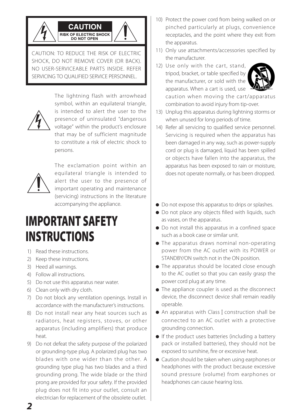 Important safety instructions | Teac USB DAC Integrated Amplifier A-H01 User Manual | Page 2 / 48