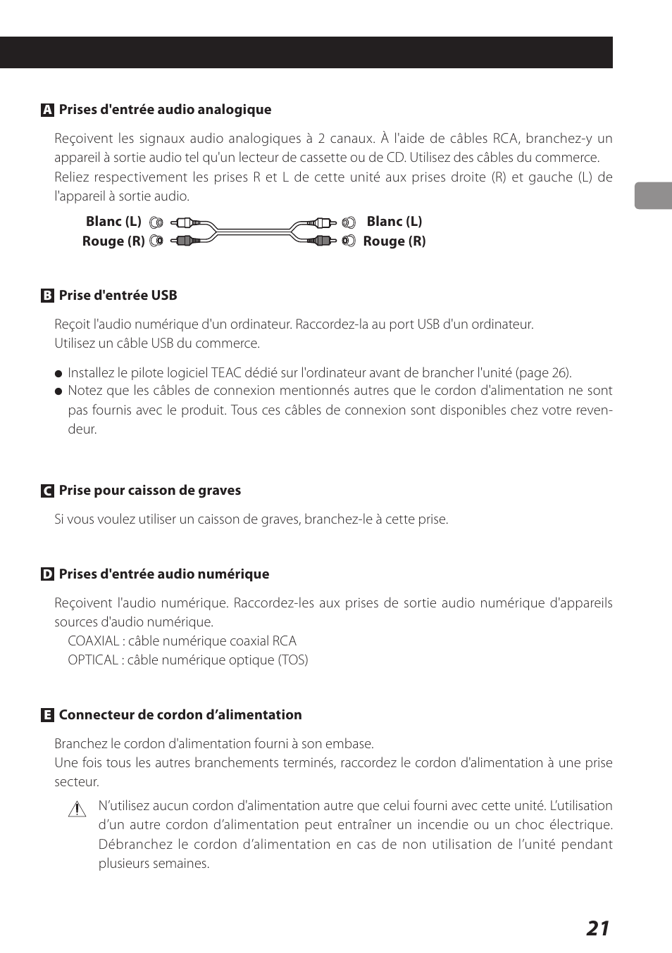 Teac USB DAC Integrated Amplifier A-H01 User Manual | Page 21 / 48