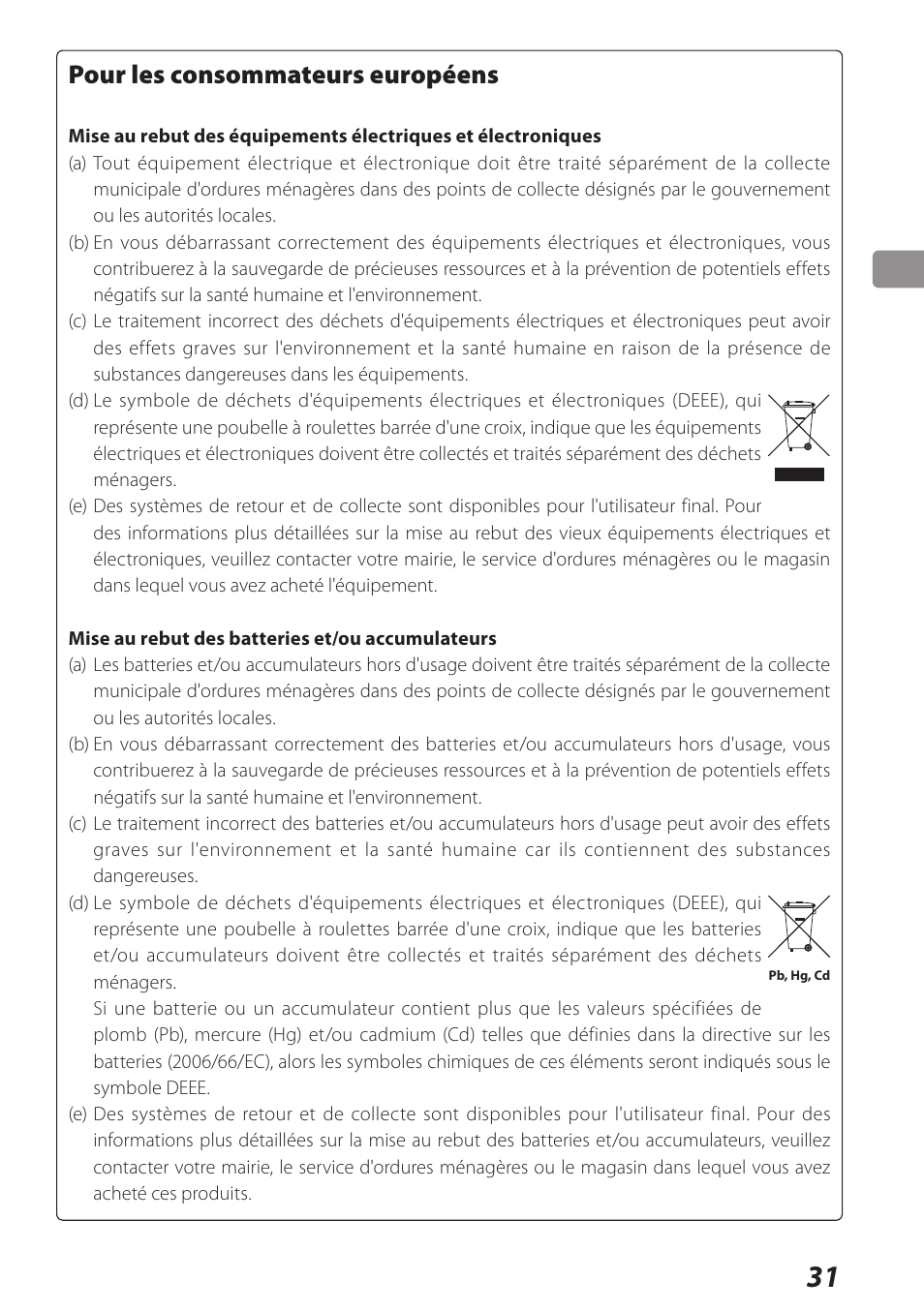 Pour les consommateurs européens | Teac USB DAC Integrated Amplifier A-H01 User Manual | Page 31 / 48