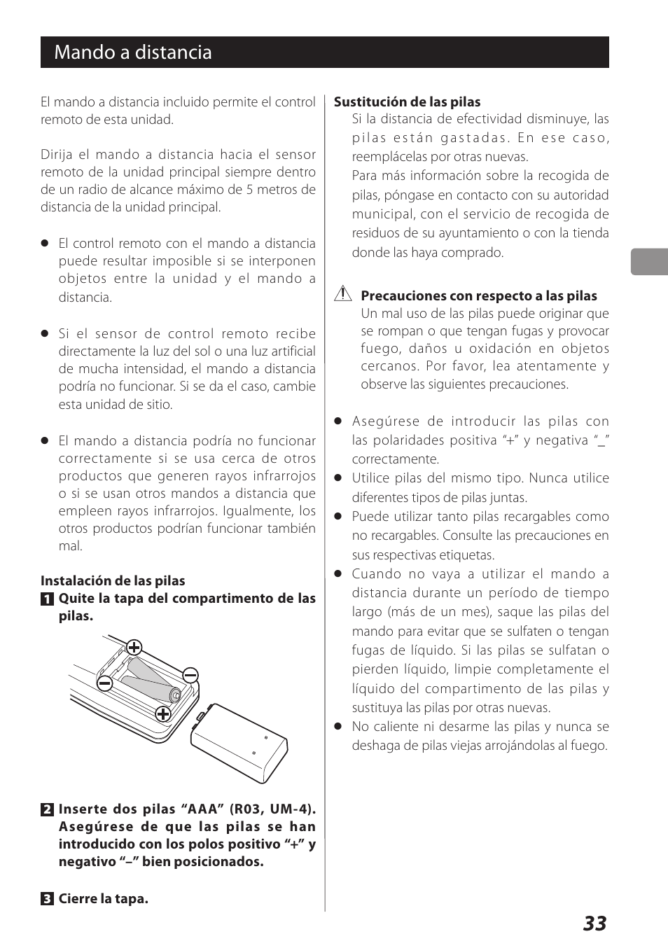 Mando a distancia | Teac USB DAC Integrated Amplifier A-H01 User Manual | Page 33 / 48