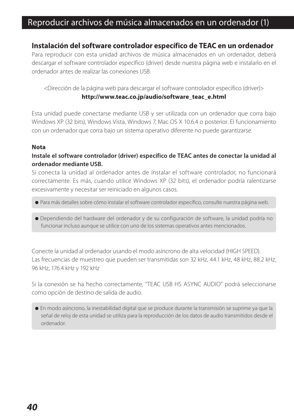 Teac USB DAC Integrated Amplifier A-H01 User Manual | Page 40 / 48