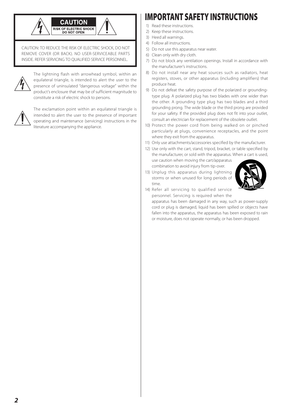 Important safety instructions | Teac CD Recorder/Reverse Cassette Deck AD-RW900 User Manual | Page 2 / 52
