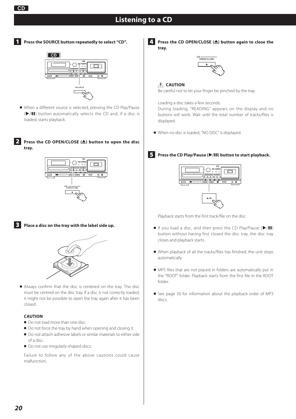 Listening to a cd | Teac CD Recorder/Reverse Cassette Deck AD-RW900 User Manual | Page 20 / 52