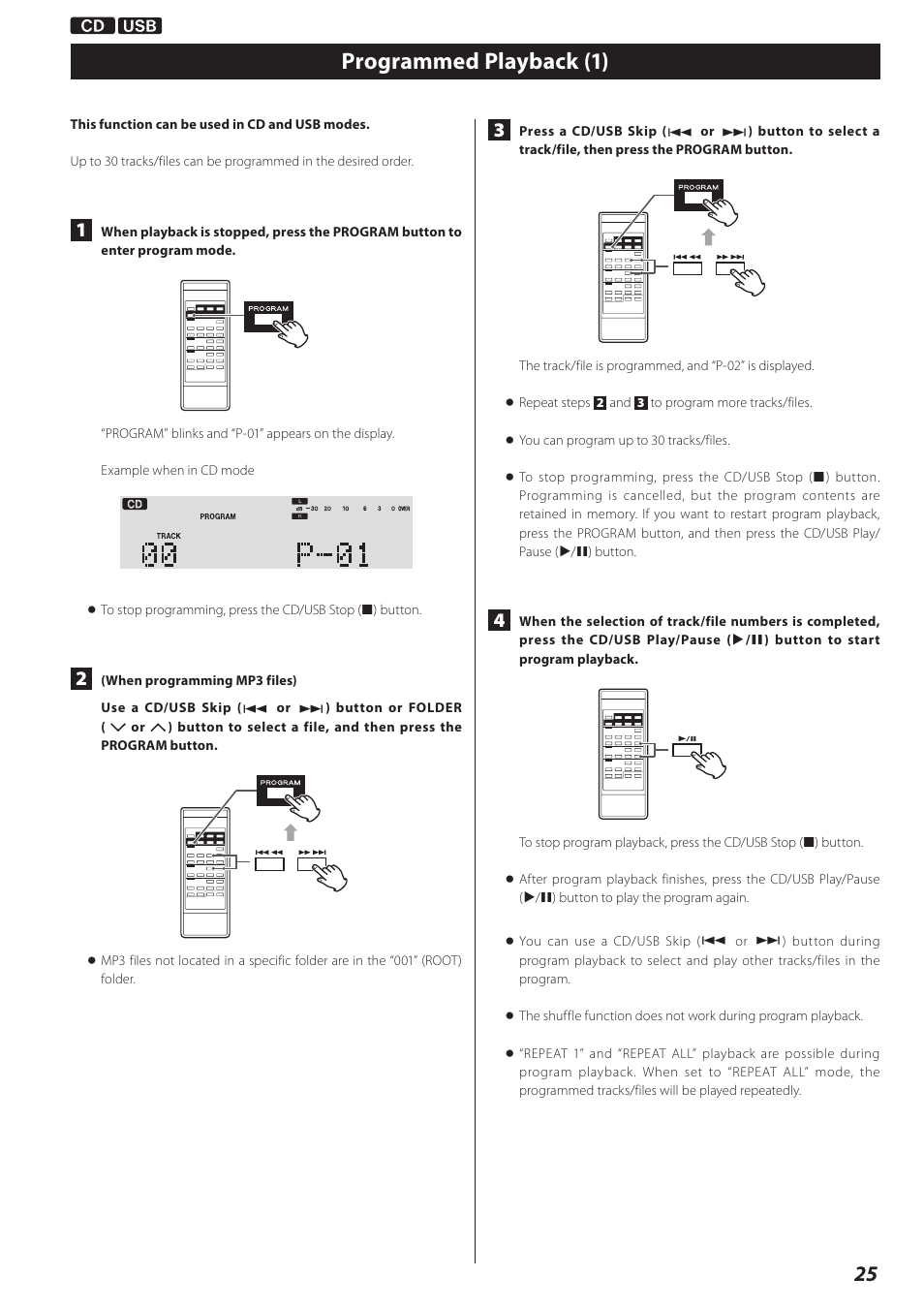 Programmed playback (1) | Teac CD Recorder/Reverse Cassette Deck AD-RW900 User Manual | Page 25 / 52