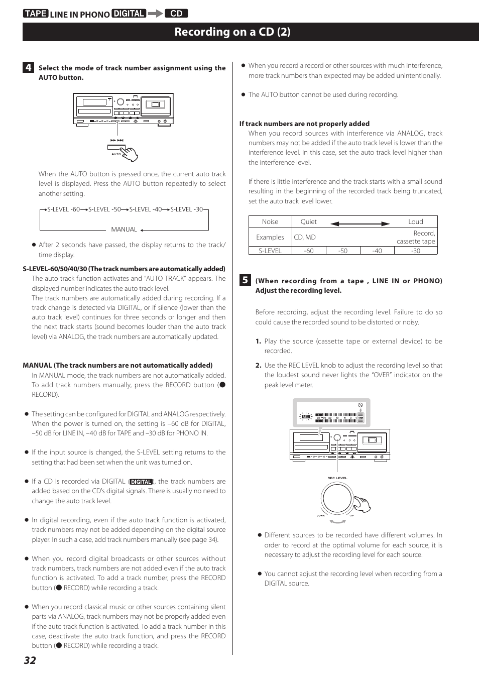 Recording on a cd (2) | Teac CD Recorder/Reverse Cassette Deck AD-RW900 User Manual | Page 32 / 52