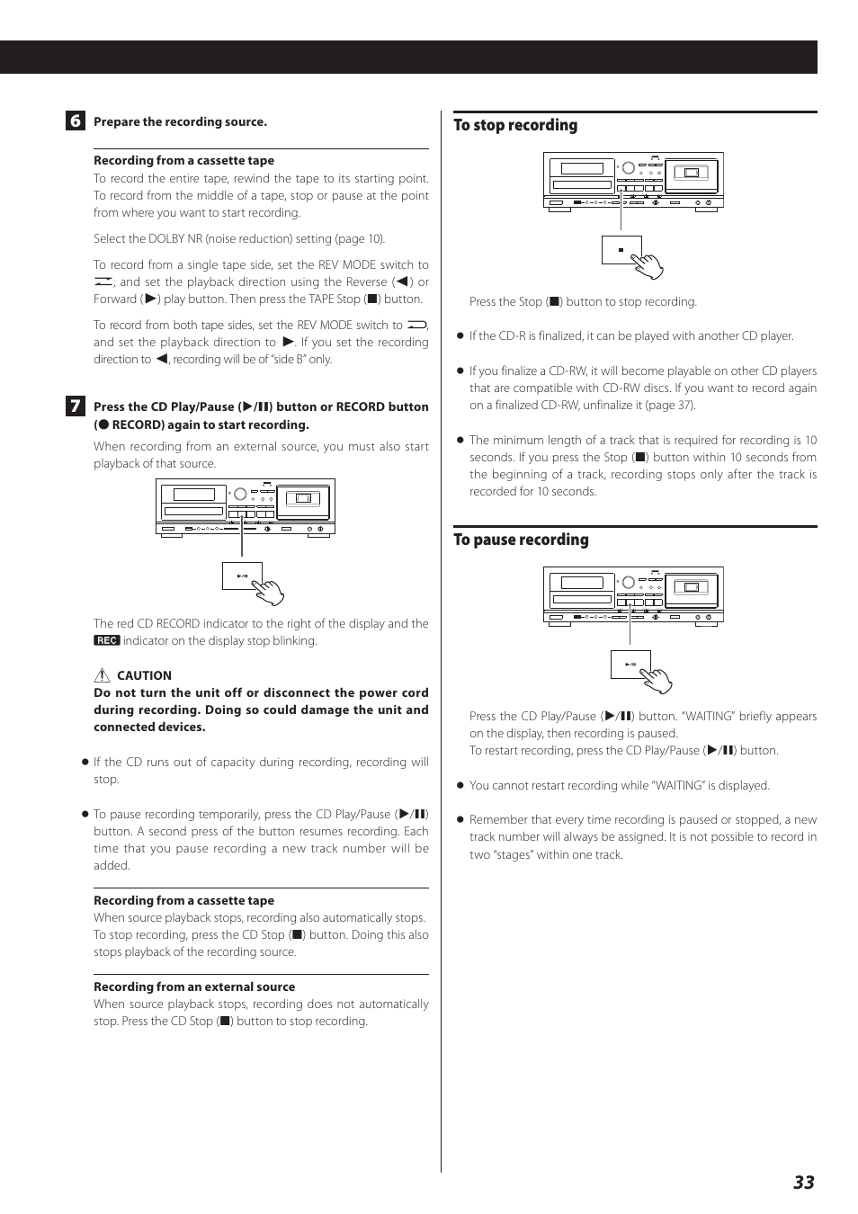 Teac CD Recorder/Reverse Cassette Deck AD-RW900 User Manual | Page 33 / 52