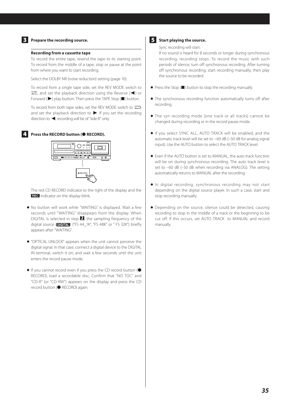 Teac CD Recorder/Reverse Cassette Deck AD-RW900 User Manual | Page 35 / 52