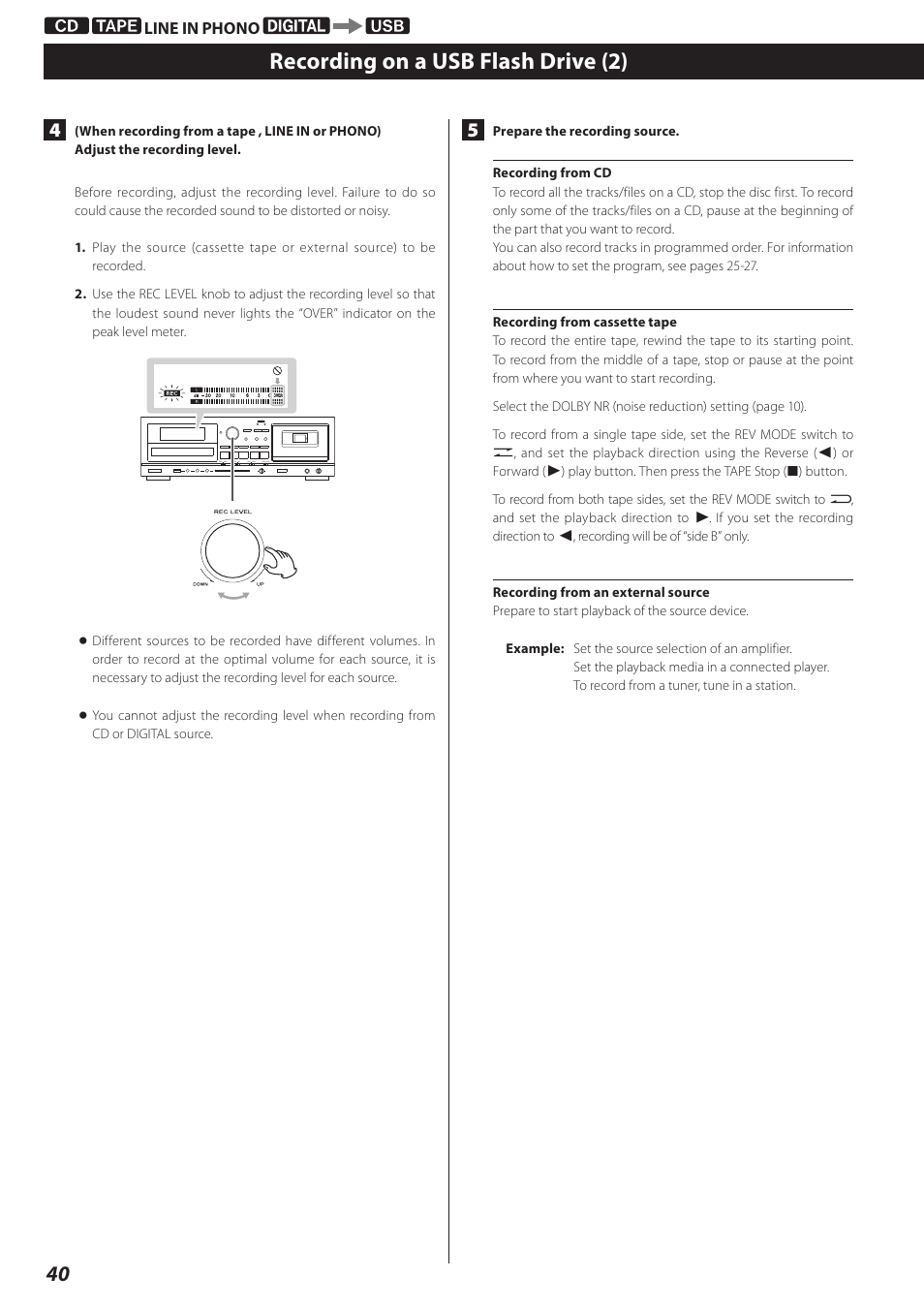 Recording on a usb flash drive (2) | Teac CD Recorder/Reverse Cassette Deck AD-RW900 User Manual | Page 40 / 52