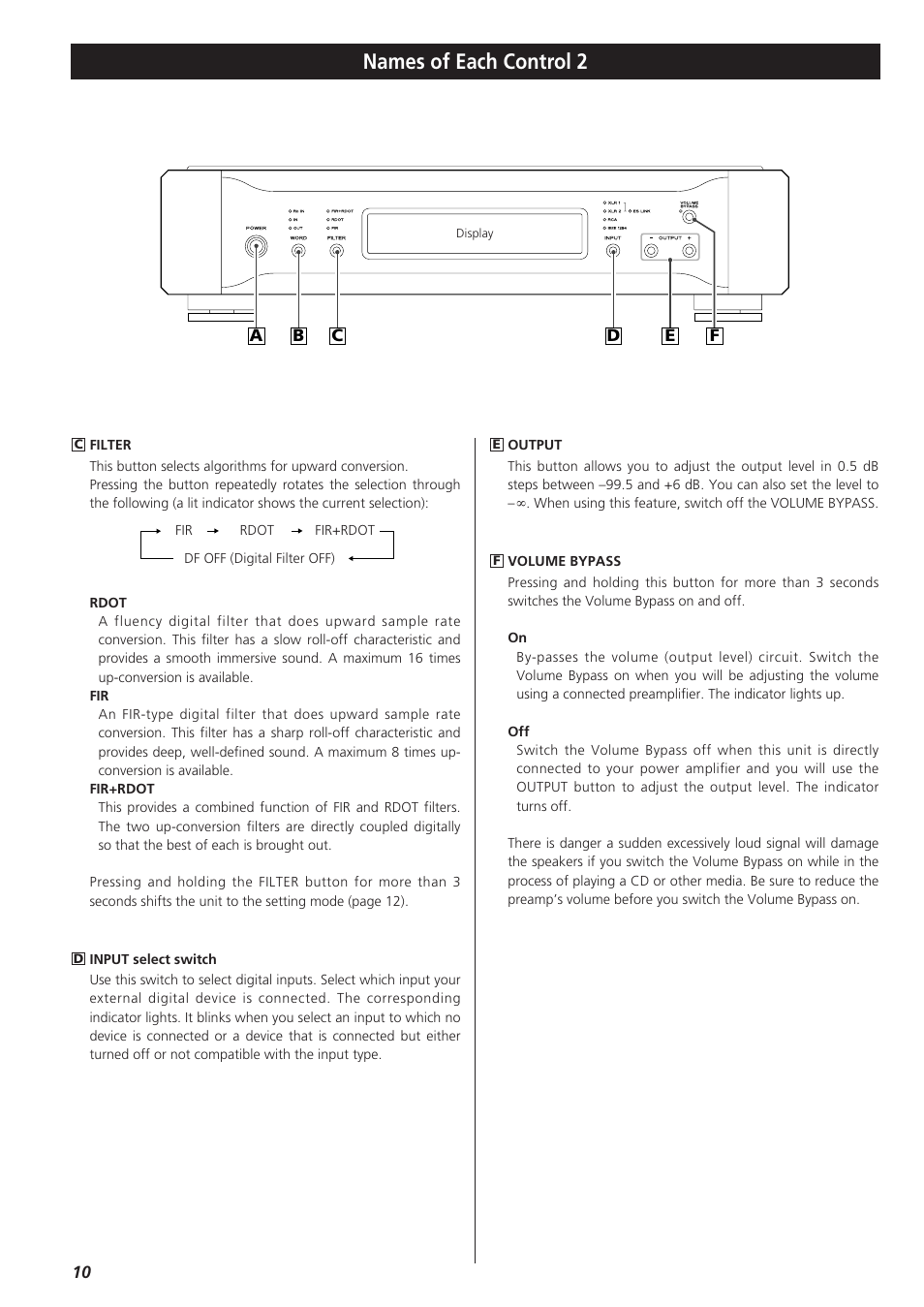 Names of each control 2 | Teac D-01 User Manual | Page 10 / 16