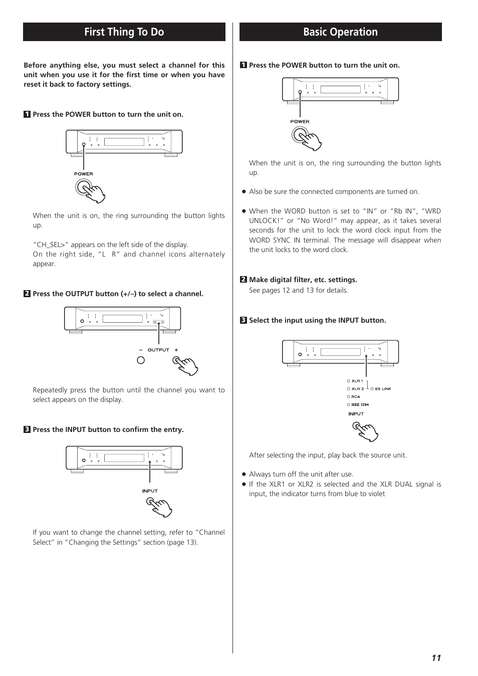 First thing to do, Basic operation | Teac D-01 User Manual | Page 11 / 16