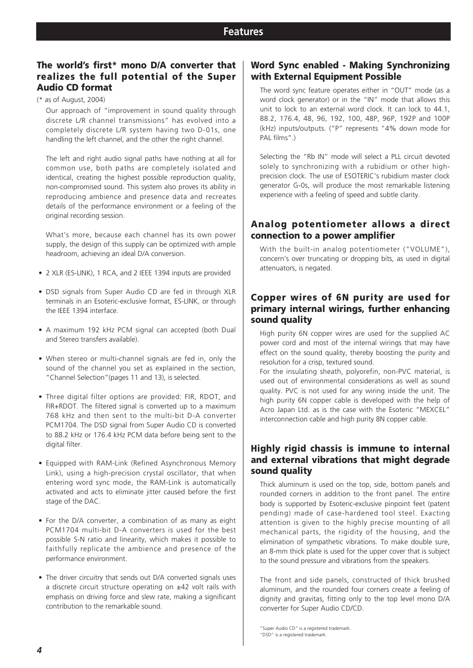 Features | Teac D-01 User Manual | Page 4 / 16