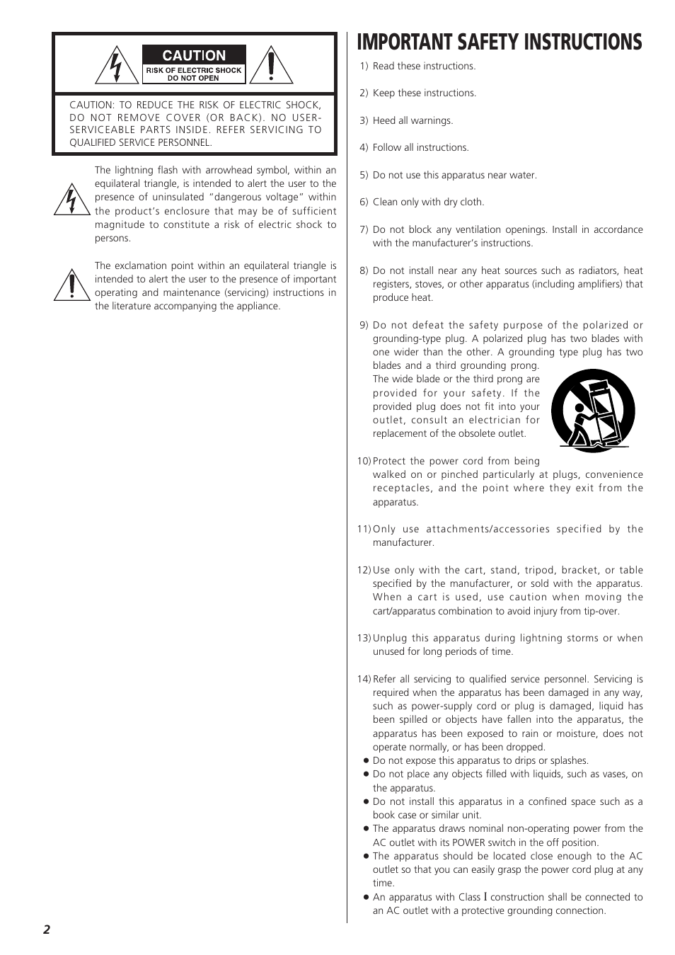 Important safety instructions | Teac CD-X9 User Manual | Page 2 / 24