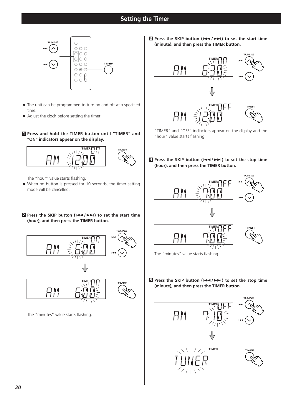 Setting the timer | Teac CD-X9 User Manual | Page 20 / 24