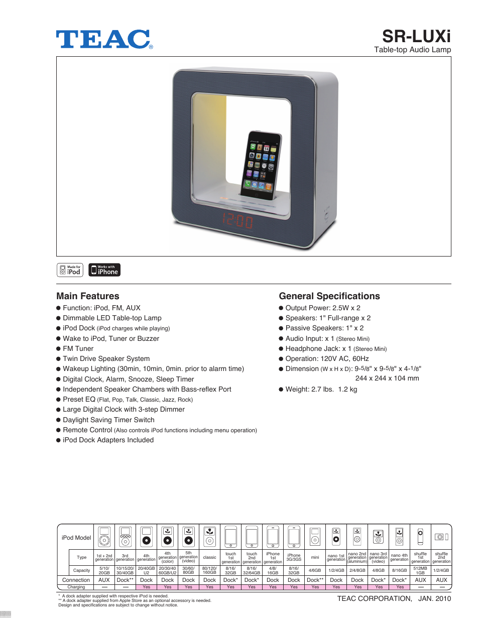 Teac SR-LUXi User Manual | 1 page