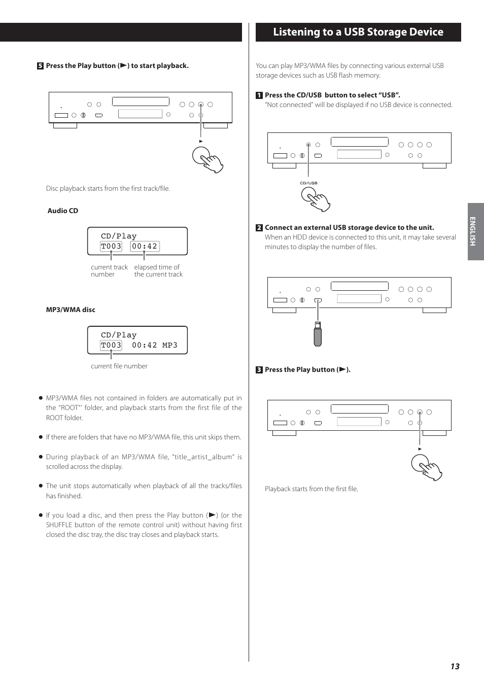 Listening to a usb storage device | Teac CD-P650 User Manual | Page 13 / 76