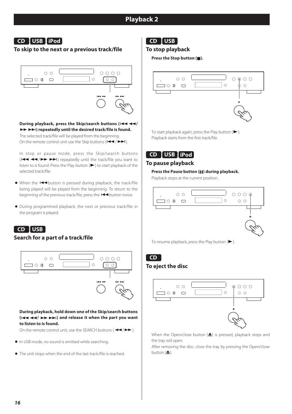 Playback 2 | Teac CD-P650 User Manual | Page 16 / 76