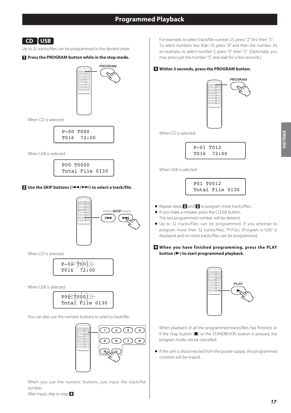 Programmed playback | Teac CD-P650 User Manual | Page 17 / 76