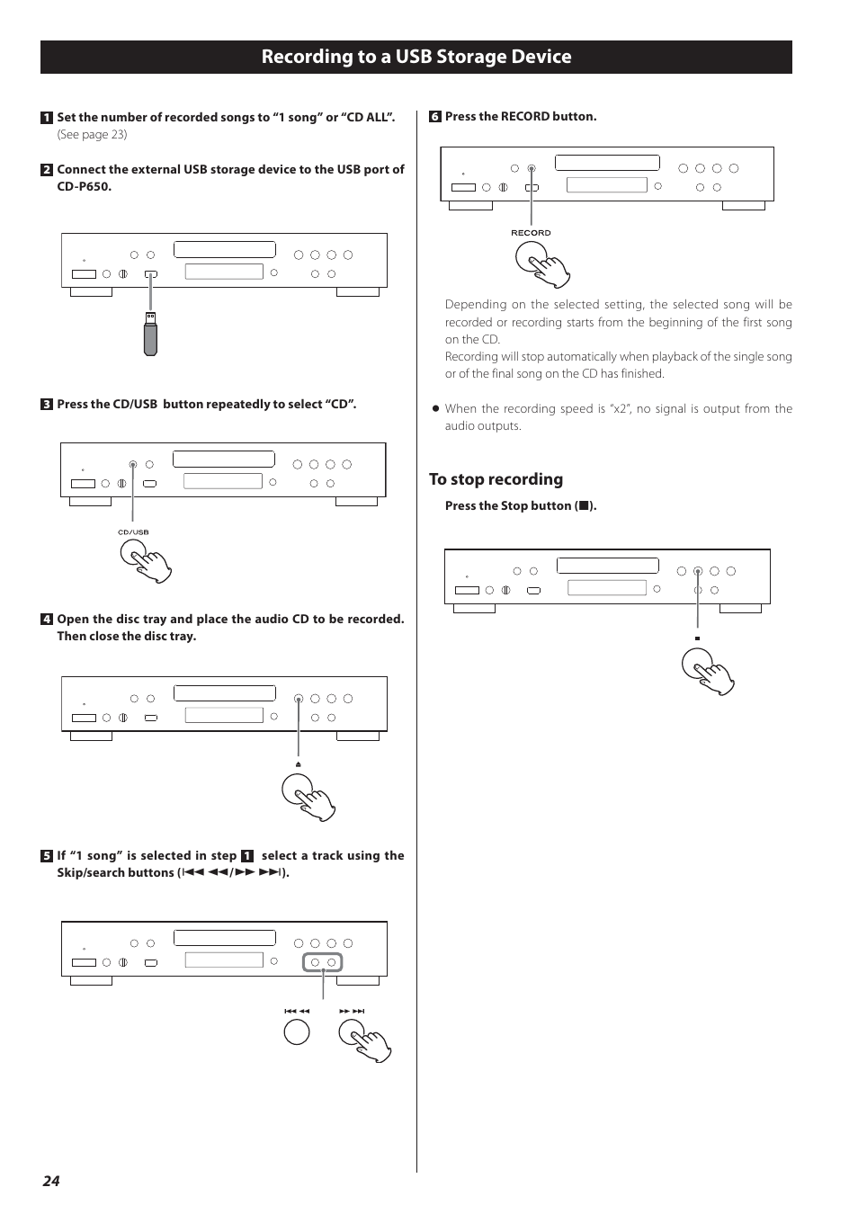 Recording to a usb storage device | Teac CD-P650 User Manual | Page 24 / 76