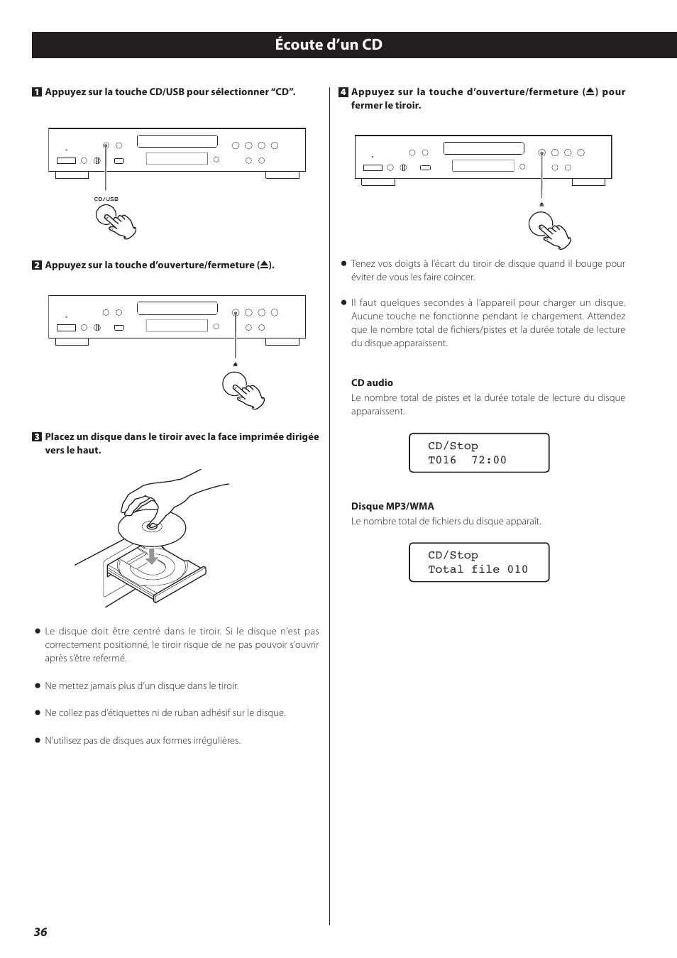 Écoute d’un cd | Teac CD-P650 User Manual | Page 36 / 76