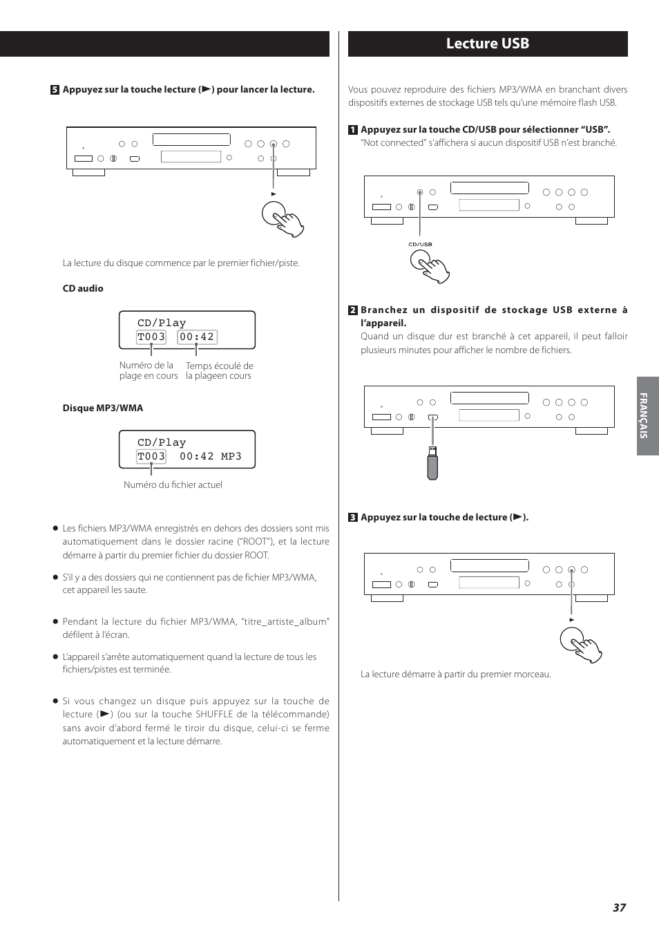 Lecture usb | Teac CD-P650 User Manual | Page 37 / 76