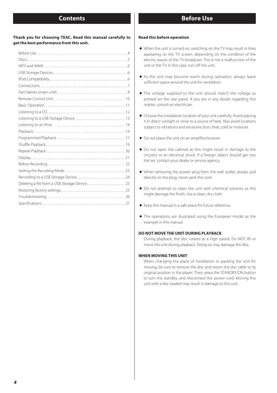 Teac CD-P650 User Manual | Page 4 / 76