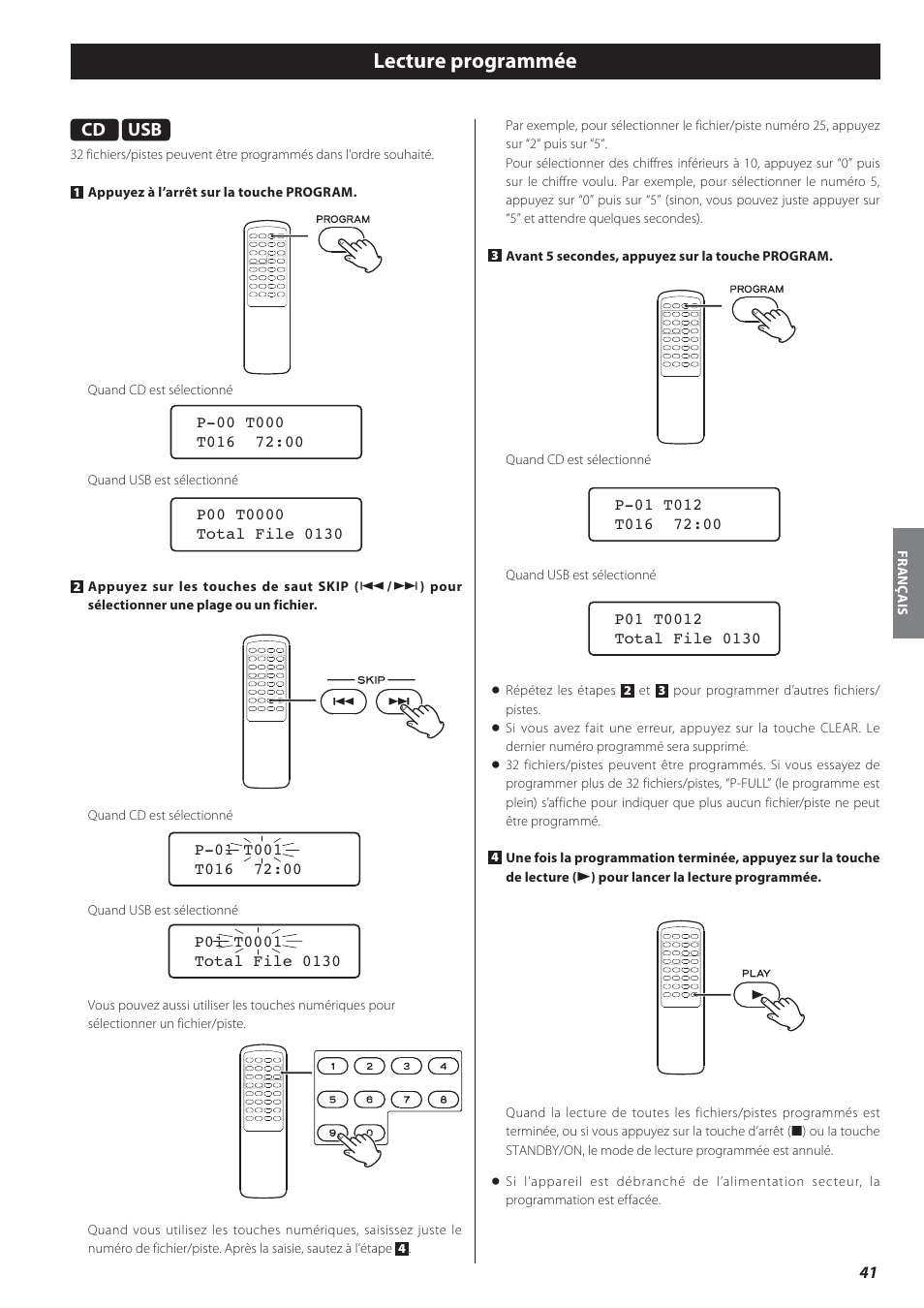 Lecture programmée | Teac CD-P650 User Manual | Page 41 / 76