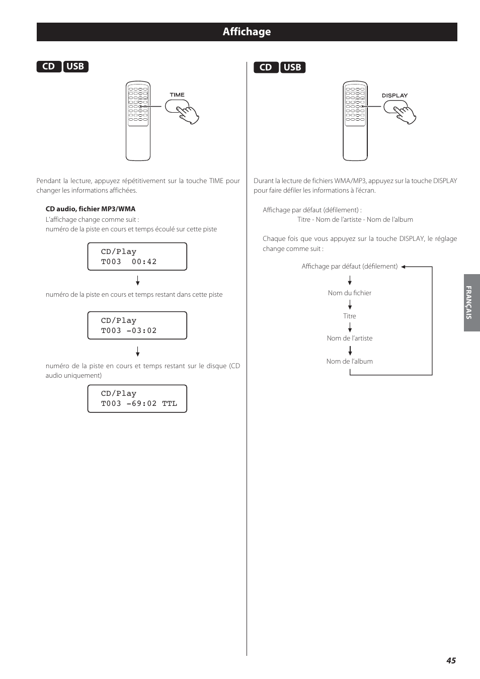 Affichage | Teac CD-P650 User Manual | Page 45 / 76